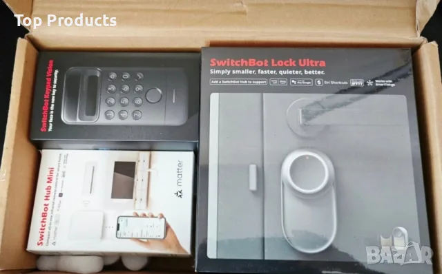 НОВ пълен комплект SwitchBot Lock Ultra + Keypad Vision + Hub Mini
