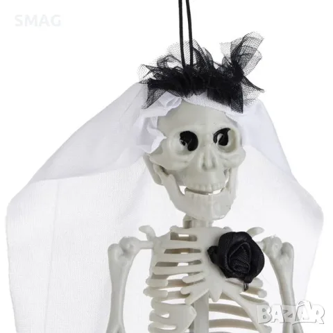 Реалистичен хелоуин скелет булка с бяла рокля 30см_1254887