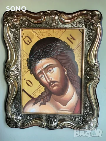 Посребрена Икона На „Иисус Христос С Трънен Венец“