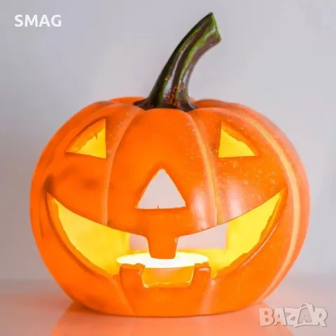 Halloween декоративна тиква от полирезин оранжева 25x27 см_1256076