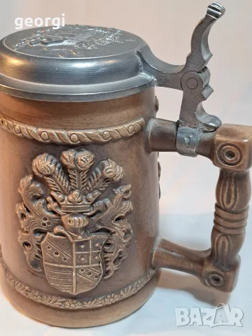 немска халба с монограм и калаен капак   37/1, снимка 2 - Чаши - 56616433