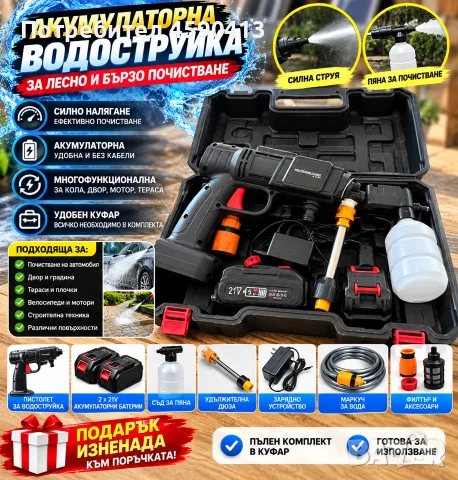 Акумулаторна водоструйка 21V с куфар и аксесоари 