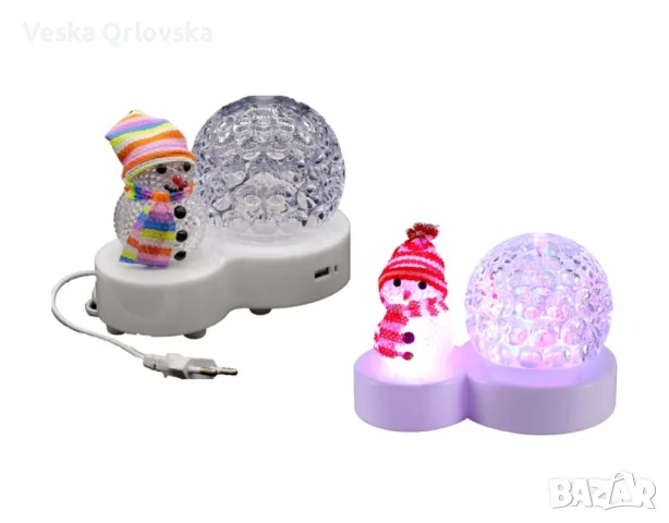 Коледна LED лампа сфера с коледна фигура на Снежен човек и многоцветна светлина