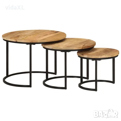 vidaXL Стифиращи маси, 3 бр, манго масив, снимка 3 - Маси - 56147292