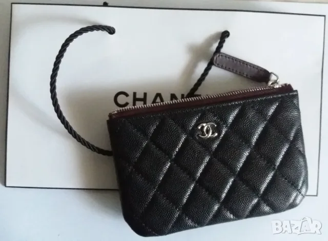 Черно портмоне естествена кожа Chanel