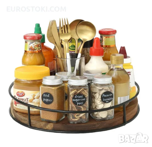 Въртящ се органайзер YUNISS Lazy Susan, дървена въртяща се поставка за съхранение