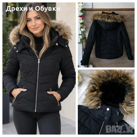 Зимно черно яке с качулка и пух