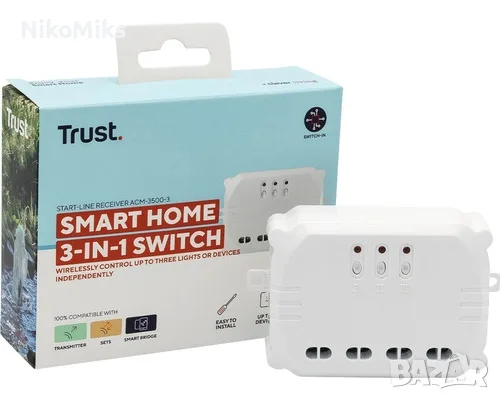Чисто ново 3-в-1 безжично реле за вграждане Trust Smart Home ACM-3500-3