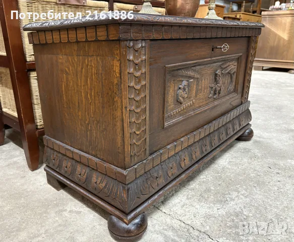 Дъбова ракла / пейка с дърворезба, снимка 2 - Ракли - 56592254