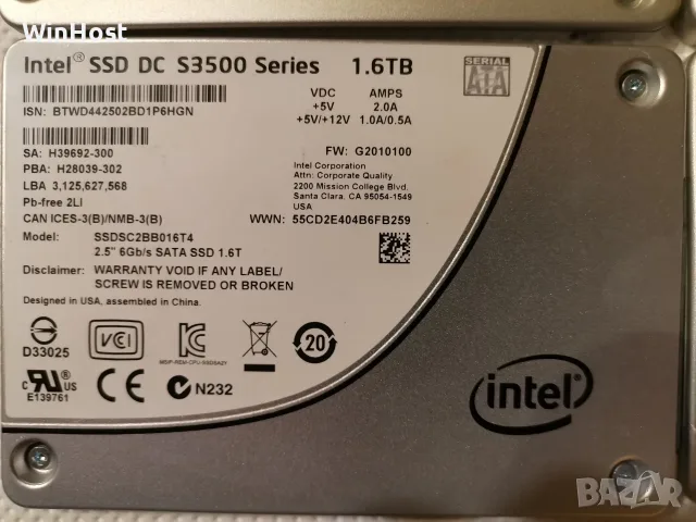 Intel SSD 1.6TB, SATA, отлично състояние, enterprise модел