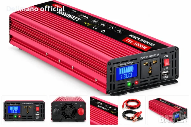 % Нов UKC Solar TSL- 5000W или 4000W DC 12V/24V ➔ AC 220V Соларен Инвертор за ток Преобразувател