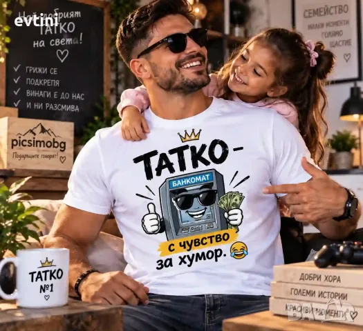 Мъжка тениска "Татко-банкомат с чувство за хумор"