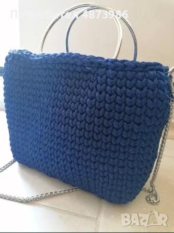 Hand made плетена синя чанта, снимка 4 - Чанти - 56651074