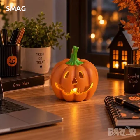 Halloween декоративна тиква с LED светлина от полирезин_1265849