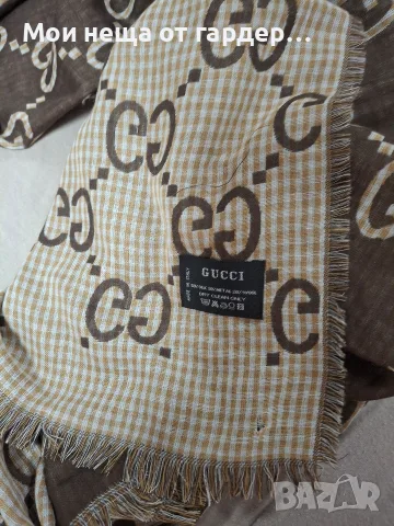 Шал Gucci  .Кафяв с монограм., снимка 3 - Шалове - 56569352