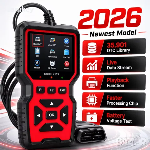 Нова Автодиагностика OBD2 Скенер V519 (Модел 2026) – Четец и Изтриване на Грешки