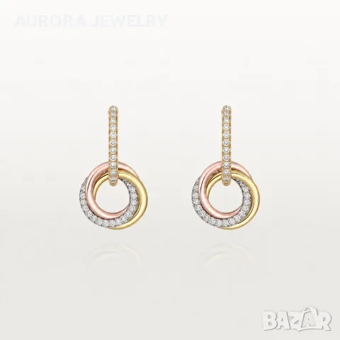 CARTIER Trinity Half Paved Diamonds Дамски Обеци, снимка 3 - Обеци - 56733468