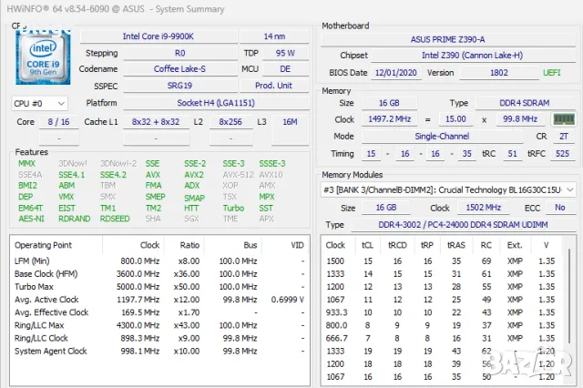 продавам Asus prime Z390-A + Intel i9-9900K, снимка 6 - Дънни платки - 56658791