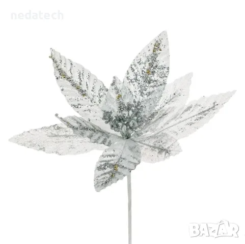 Коледна декоративна звезда, сребриста, релефна с пайети 19 см.