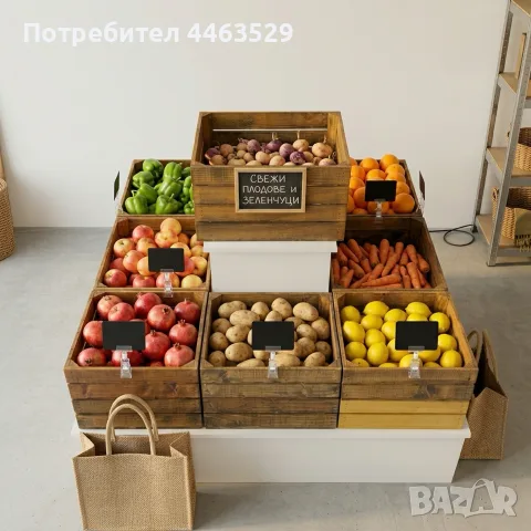 Оборудване за магазин-плод и зеленчук(стълба за касетки,касетки,държачи за цени)