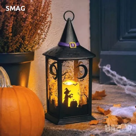 Декоративен фенер halloween с led осветление и вещица_1228881