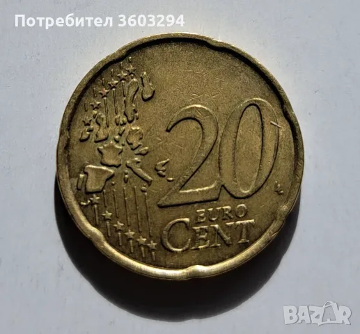Италия -2002 г.20 евроцента.-Дефект, снимка 2 - Нумизматика и бонистика - 56700642