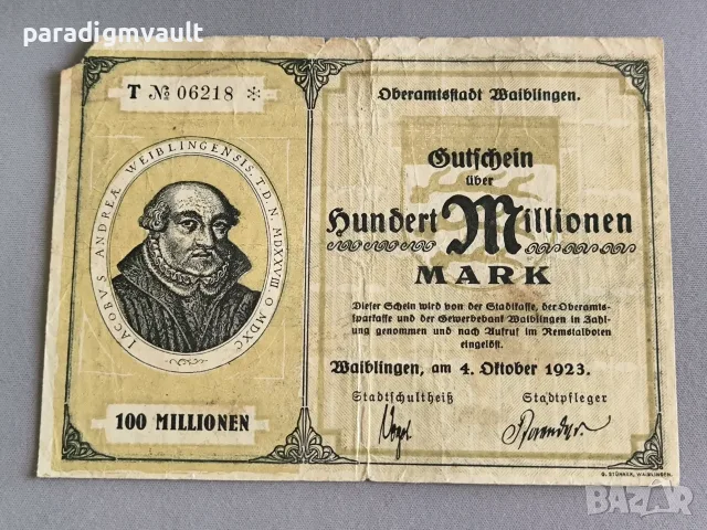 Банкнота - Германия - 100 000 марки (Вайблинген) | 1923г.