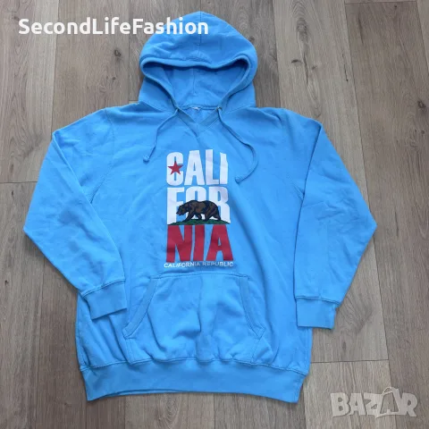 Мъжки суичър с качулка Gildan California размер L син