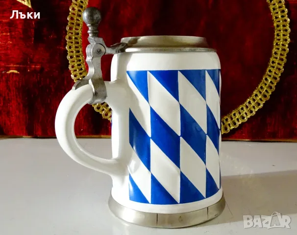 Керамична халба с капак от калай,печат. 