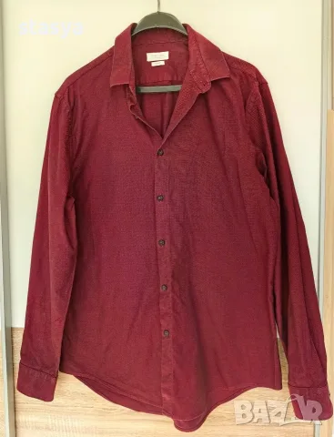 Мъжка риза ZARA MAN Slim Fit, размер XL, цвят Бордо (Отлично състояние)