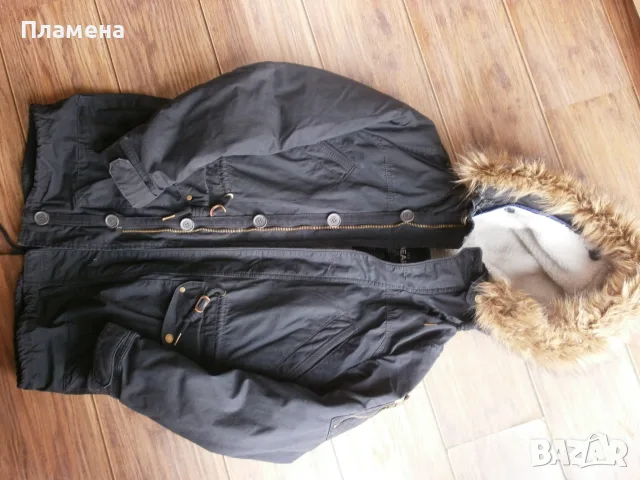 М Нова Мъжка Парка с Голяма Пухена Качулка Pull & Bear, снимка 2 - Якета - 56557539