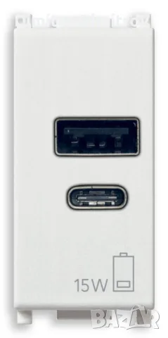 Vimar Plana 14292.AC.15 USB контакт A+C за зареждане, 15W, 1 модул, бял