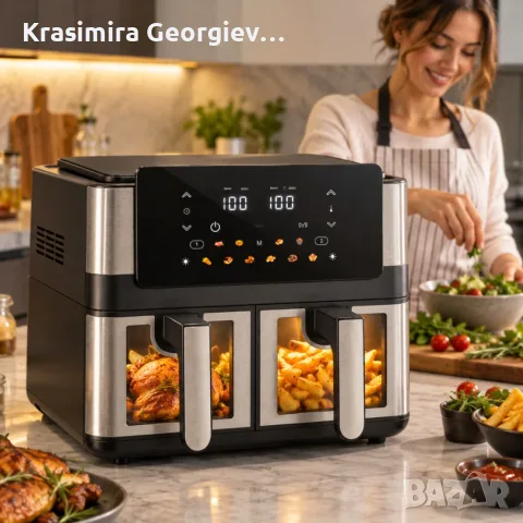 Фритюрник с горещ въздух 8L (2×4L), 2000W, 12 програми, снимка 4 - Уреди за готвене на пара - 56623387