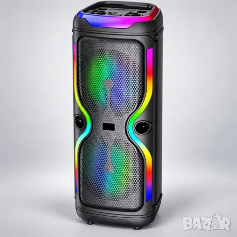 Караоке тонколона Brodu BTS-2147 2х12 инча 300 W PMPO, безжичен микрофон, RGB светлини,