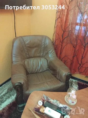 Диван + фотьойл естествена кожа, снимка 2 - Дивани и мека мебел - 56750083