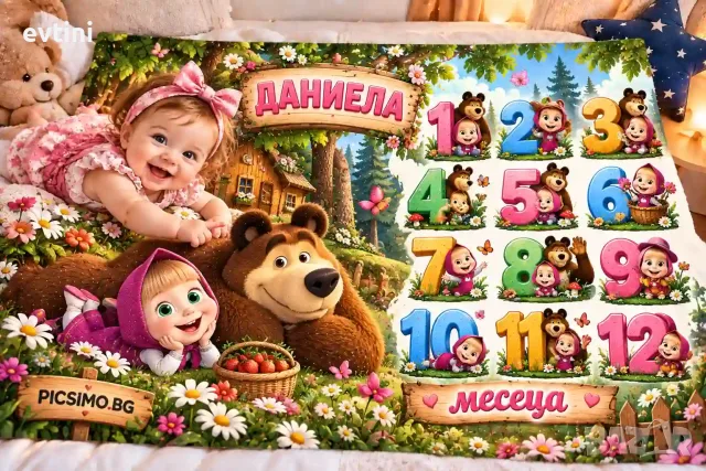 Персонализирано платно за месечинки - Маша и мечока