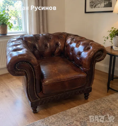 Луксозен кожен Chesterfield Честърфийлд комплект Hancock & Moore – американска премиум изработка