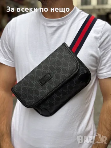 Gucci Мъжка Чанта За Кръст И През Рамо С Монограмен Принт И Текстилна Web Каишка Код SK2530