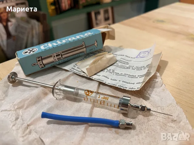  Chirana Стара стъклена спринцовка Стар предмет Колекция, снимка 8 - Медицински консумативи - 56636542