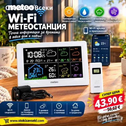 Смарт Wi-Fi метеостанция с външен сензор