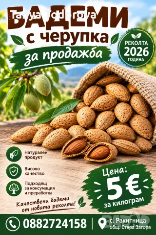 Продавам бадеми с черупка