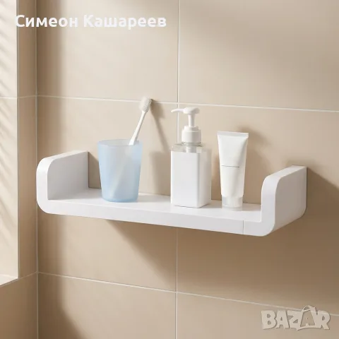 Стенен рафт с куки за баня и кухня без пробиване