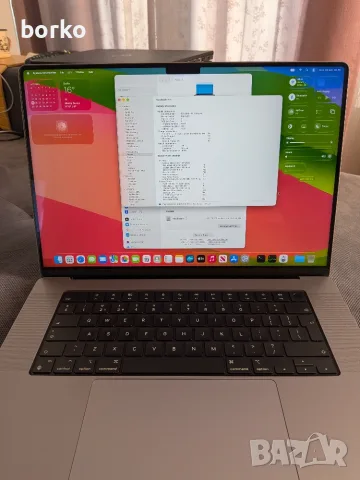 Macbook PRO M1 16" 32gb 512gb. Отличен с батерия на 38 цикъла 100%