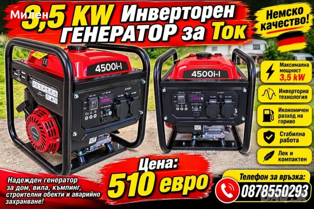 3,5 KW - ИНВЕРТОРЕН генератор за ток -бензинов - Агрегат за ток - ПРОМОЦИЯ