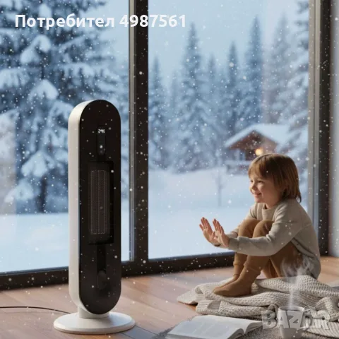 Вертикална керамична печка 2000W с дистанционно, таймер и въртене