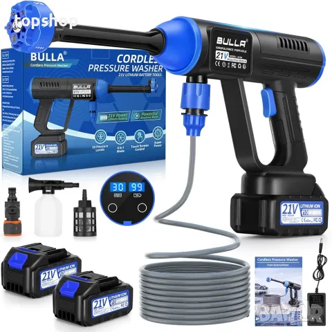 Чисто нова акумулаторна водоструйка BULLA 21V (Brushless) с 2 батерии 4.0Ah, LCD екран и куфар   