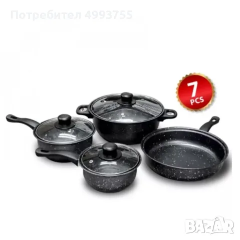 Комплект качествени тенджери от 7 части с незалепващо мраморно покритие, което не залепвa