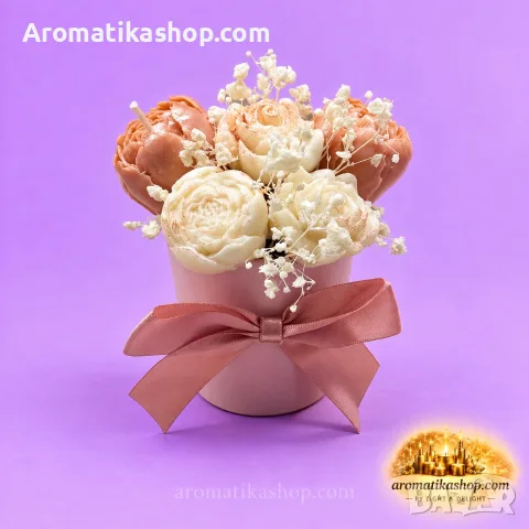 „Peach Blossom“ - Ароматен соев букет, снимка 4 - Декорация за дома - 56680374