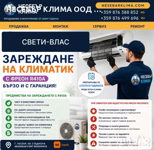 Зареждане с фреон R410A на климатици в Свети Влас 