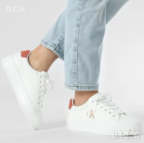 Calvin Klein нови бели сникърси маратонки естествена кожа 